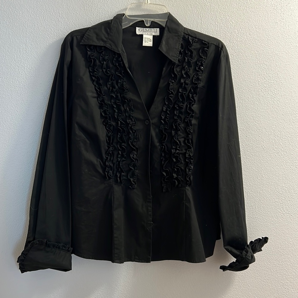 Gemilli Black Tuxedo Style Button Down Shirt size XL